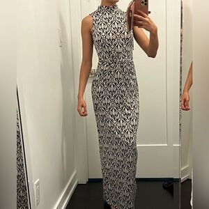 Turtle neck dress, beige and black